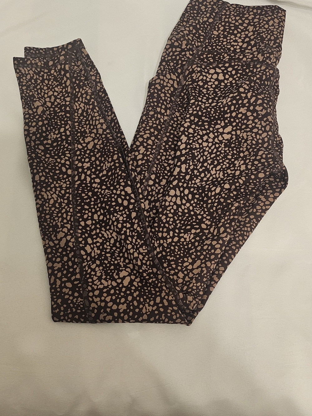 Fabletics Brown Leggings with Beige Spot Print
